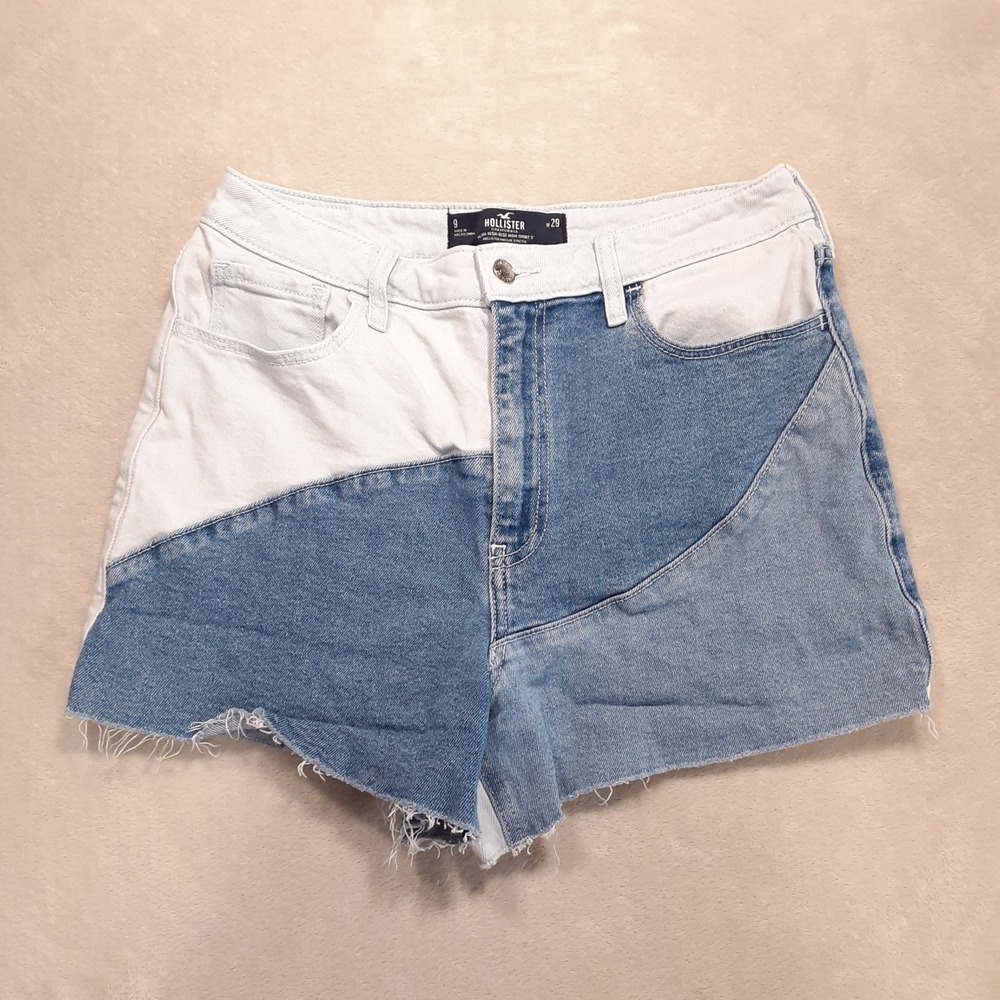 Hollister Ultra High Rise Mom Short 3" Blue Colorblock Sz.9 Stretch Frayed